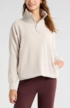 Zella Half Zip Waffle Stitch Sweatshirt in Tan Marl at Nordstrom Rack, Size Large