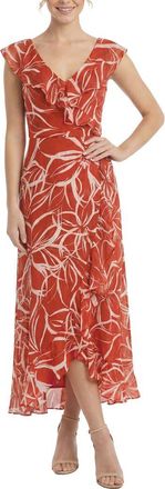 London Times Ruffle Faux Wrap Maxi Dress in Tandoori Spice/Eggnog at Nordstrom Rack, Size 12