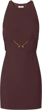 Elisabetta Franchi Jurk van dubbellaagse cr&ecirc;pe en georgette stoffen - Dames - Korte kleedjes - Bruin - L - Leer - Kleedjes