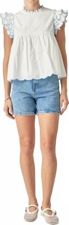 English Factory Womens Taylor Embroidered Scalloped Top In White