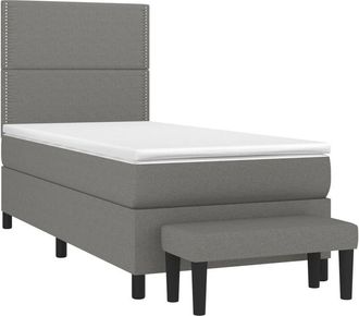 vidaXL Cama Box Spring Con Colch&oacute;n Tela Gris Oscuro 90x200 Cm Vidaxl