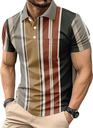Generic Mens Casual Polo Shirts Short Sleeve Fashion Golf Shirt Classic Striped Slim Fit T-Shirts (UK, Alpha, XXL, Regular, Regular, 11)