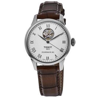Tissot Le Locle Powermatic 80 Open Silver Dial Leather Strap Mens Watch