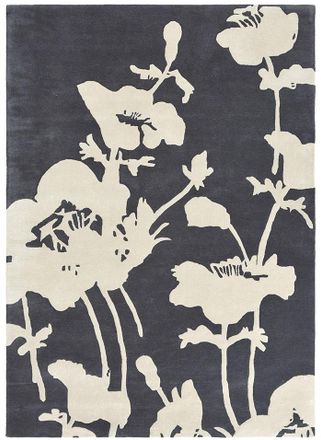 Florence Broadhurst Designer Teppich Floral 300 Charcoal - handgetuftet, aus 100% reiner Schurwolle