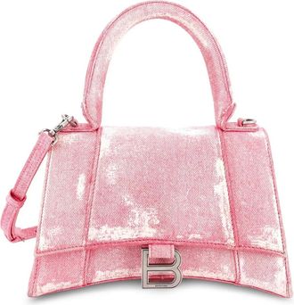 Balenciaga Hourglass Top Handle Bag Denim Printed Leather Small satchel - Roze