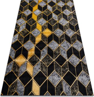 RugsX Rugsx - Alfombra Gloss Moderno 400b 86 Elegante, Glamour, Art Deco, 3d Geom&eacute;trico Negro / Oro Black 160x220 Cm