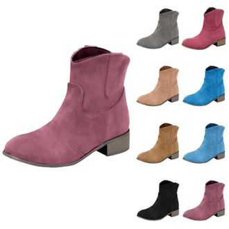 Generic Womens Cowboy Boots Wide Calf Womens Block Heel Boots Western Cowgirl Boot Fashion Country Booties Chunky Heel Mid Calf Bootie Solid Color Slip On Boo