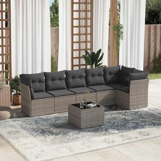 vidaXL Vidaxl - Set De Sof&aacute;s De Jard&iacute;n 7 Piezas Con Cojines Rat&aacute;n Pe Gris