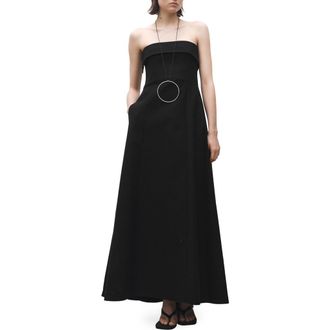 Mango Strapless Fit & Flare Maxi Cocktail Dress in Black at Nordstrom Rack, Size 2