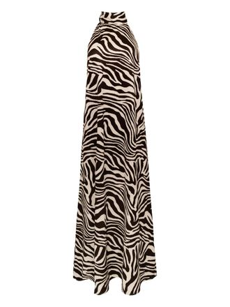 Azeeza Meera midi-jurk met zebraprint en halternek - Zwart