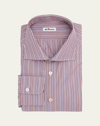 Kiton Mens Variegated Stripe Cotton Dress Shirt
