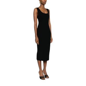 Emporio Armani Midi Dresses, female, Black, Size: XS Rib Knit Sleeveless Midi Dress