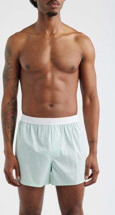 Tom Ford Cotton Poplin Boxer Shorts in Light Green/White at Nordstrom, Size Xx-Large
