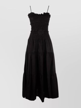 Michael Kors midi dress smocked bodice spaghetti straps tiered skirt