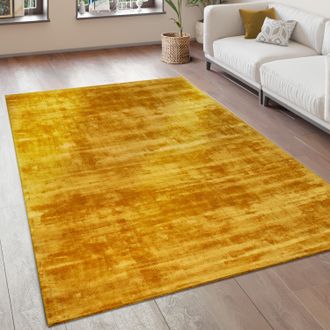 Paco Home Paco Home - Alfombra Sal&oacute;n Vintage Pelo Corto Hecha A Mano De Alta Calidad Viscosa 160x230 Cm, Amarillo