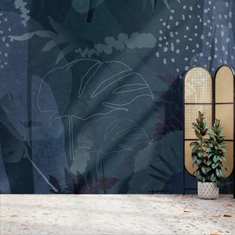 Superfresco Easy Abstract Leaf Navy Print To Order 3m x 2.8m Mural