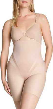 Spanx High Waist Mid Thigh Shorts in Champagne Beige at Nordstrom, Size X-Small