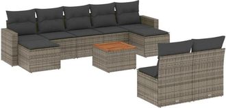 vidaXL Set De Sof&aacute;s De Jard&iacute;n 10 Pzas Con Cojines Rat&aacute;n Sint&eacute;tico Gris Vidaxl