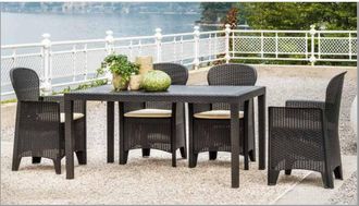 Dmora Mesa De Jard&iacute;n Portici, Mesa De Comedor Rectangular, Mesa De Jard&iacute;n Multiusos Efecto Rat&aacute;n, 100% Made In Italy, Cm 150x90h72, Antracita, Con Embalaje 