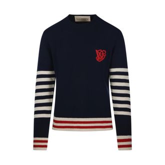 Valentino Wool Jumper with VG Embroidery - male - Valentino - Round-neck Knitwear - Blue - M - Knitwear