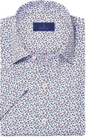 David Donahue Casual Short Sleeve Button-Up Shirt in White/Melon at Nordstrom Rack, Size Xx-Large