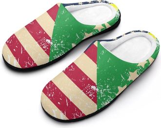 Generic U.S. And Comoros Retro Flag Mens Soft Cotton Slippers with Memory Foam Anti-skid House Shoes for Travel Indoor Outdoor