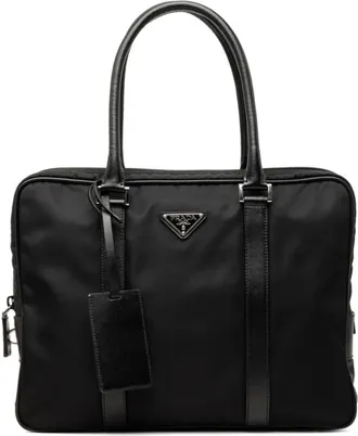 Prada Black Nylon Leather Briefcase (Pre-Owned)