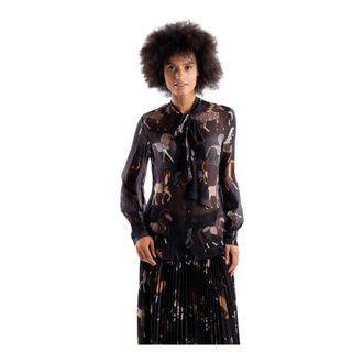 5 Progress Zijden Blouse met Paardenprint - Dames - Blouses - Veelkleurig - M - Overhemden