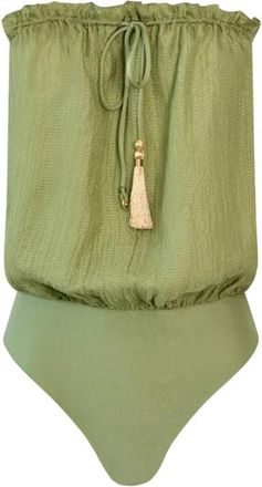 Hanne Bloch Square Bandeau Silk Swimsuit - Dames - Badpakken - Groen - M - Badmode