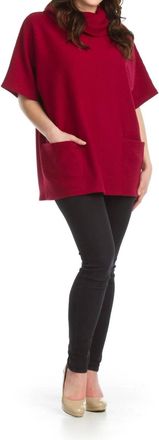 Papillon Ribbed Cowl Neck Poncho In Burgundy