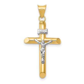 Diamond2Deal 14k Two-tone Gold Polished Jesus Crucifix Pendant
