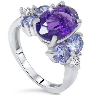 Pompeii3 7 1/3ct Amethyst Pastel Sapphire & Diamond Ring 14K White Gold