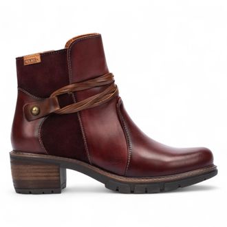 Pikolinos Pikolinos Womens Arcilla Red Leather Zipped Heel Ankle Boots - San Sebasti&aacute;n