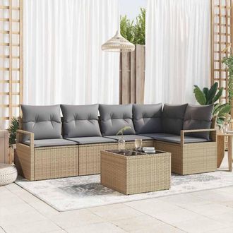 vidaXL Set Divano Da Giardino 6 Pcs Beige Poly Rattan - Vidaxl
