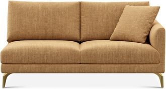 Castlery Lena Right Arm 2 Seater Sofa Customized, (Washed Chenille) Caramel (Brass Legs), Machine Washable, Removable Covers for Brown
