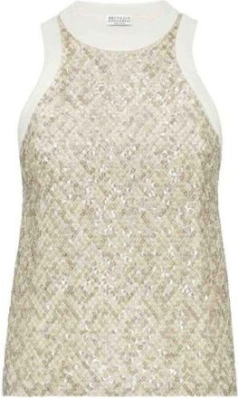 Brunello Cucinelli Warm White Sequined Shirt, Size X-Small