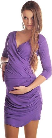 Purpless Maternity New Maternity Ruched Side V Neck Dress Pregnancy Wear 6408 (12/14, Violet)