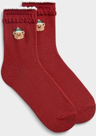Simons Womens Scalloped trim festive-accent socks Christmas Collection