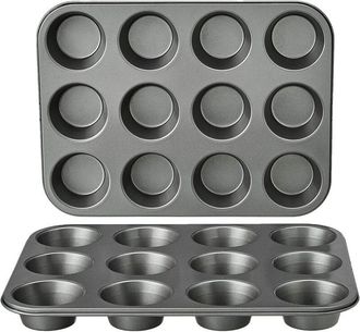 OEM Moldes Redondos Para Muffins De Acero Al Carbono Antiadherente, Juego De 2, Color Gris
