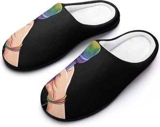 Generic Colorful Microphone In Hand Womens Slippers Warm House Slippers Indoor House Shoes with Anti-Skid Rubber Sole