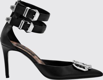 Philipp Plein D&eacute;collet&eacute; Gothic in pelle con tacco a stiletto e logo Hexagon