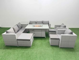 Fimous 11 Seat PE Rattan Lounge Sofa Set Outdoor Garden Furniture Sets in Light Grey