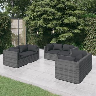 vidaXL Set De Muebles De Jard&iacute;n 6 Pzas Y Cojines Rat&aacute;n Sint&eacute;tico Gris Vidaxl