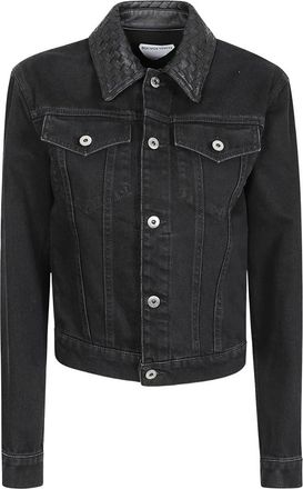 Bottega Veneta Denim Jack met Intrecciato Kraag - Dames - Spijkerjassen - Zwart - S - Denim - Jassen