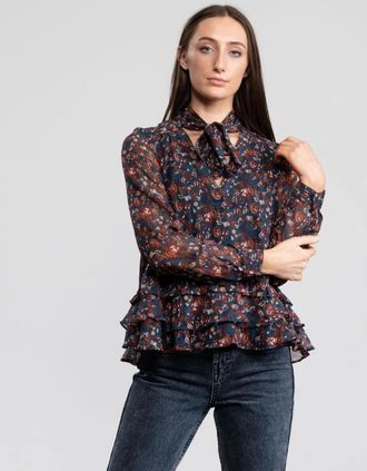 Great Plains Womens Great Plains Highland Floral Tassle Womens Blouse - Paprika Red Multi - Size: 10/8