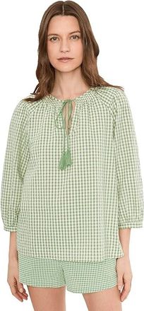 Vince Camuto Tie Neck Peasant Sleeve Blouse Womens Clothing Lily Green : SM, Cotton