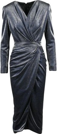 Rhea Costa Blue Polyamide Ruched Wrap Long Dress