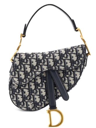 Dior Borsa a spalla Saddle mini in tela con motivo Oblique - Blu
