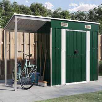 Berkfield Home Garden Shed with Extended Roof Green 277x110.5x181 cm Steel