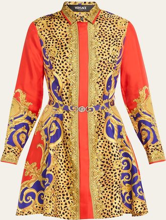 Versace Cheetah Barocco Silk Twill Shirtdress